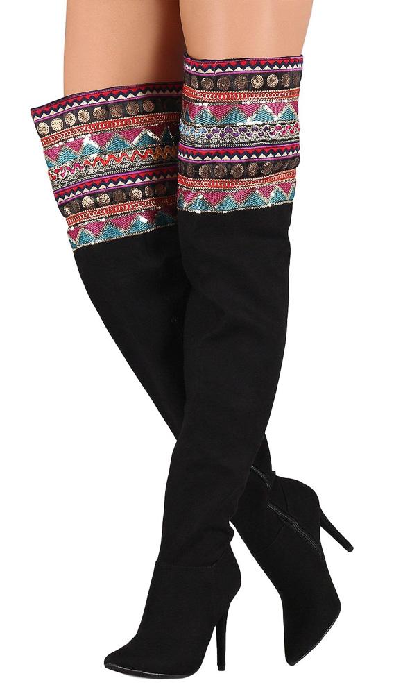 thigh high embroidered boots