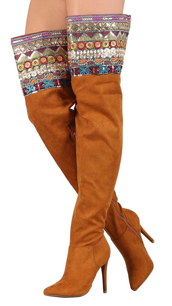 thigh high embroidered boots
