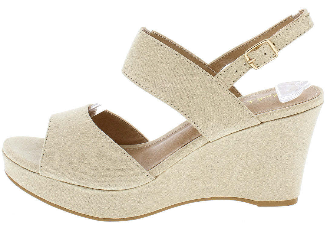 nude wedges cork