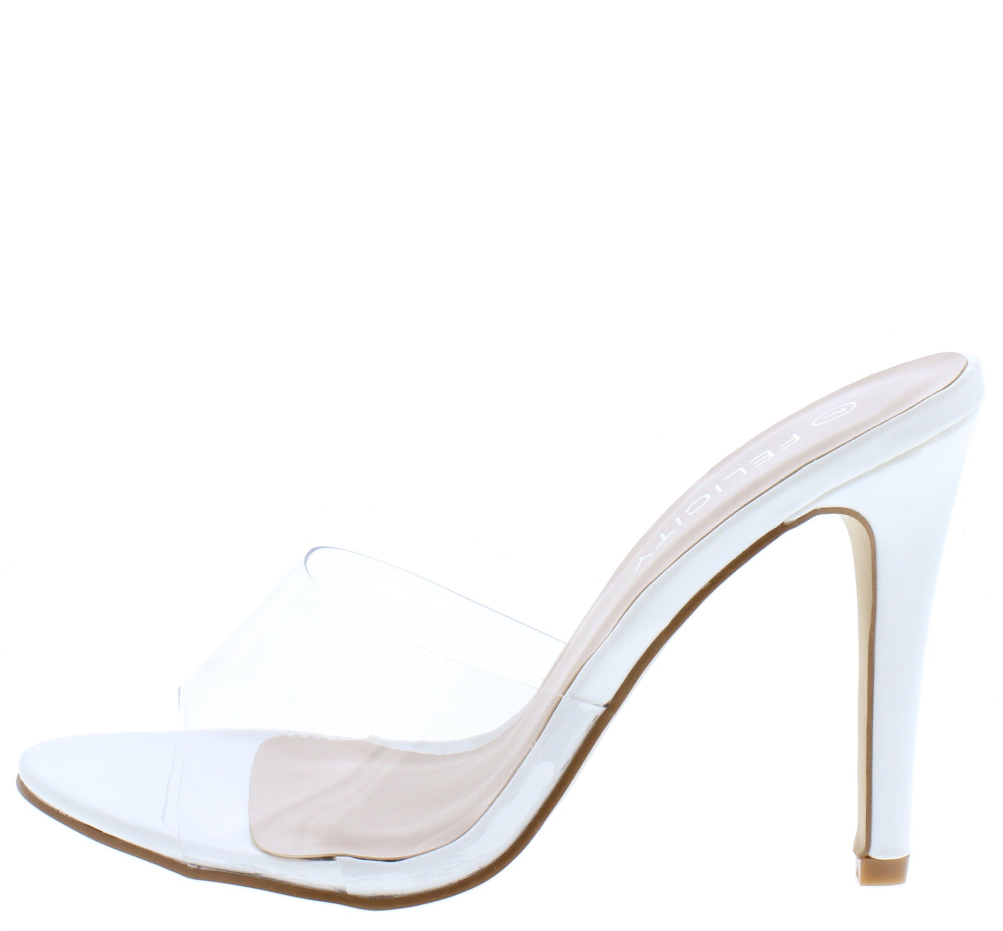 white open toe heeled mules