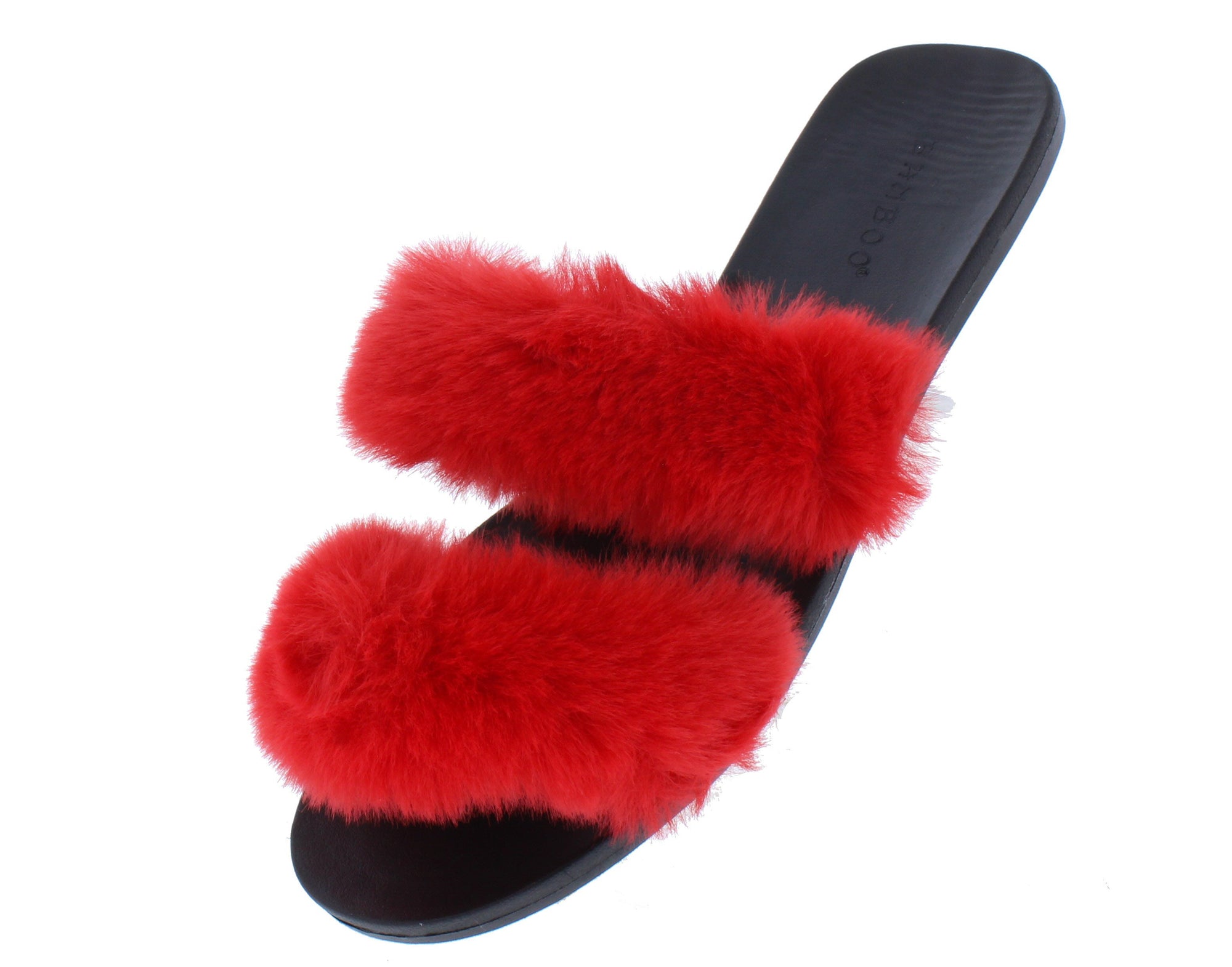 red fur shoes