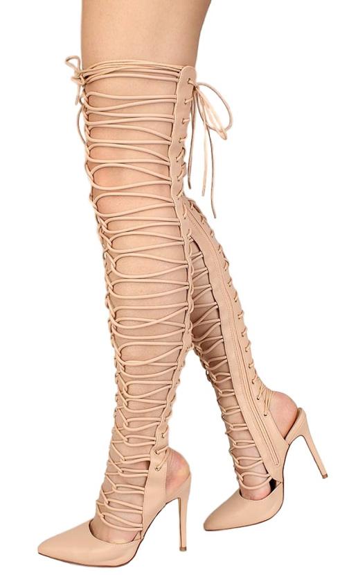 thigh high lace up heels