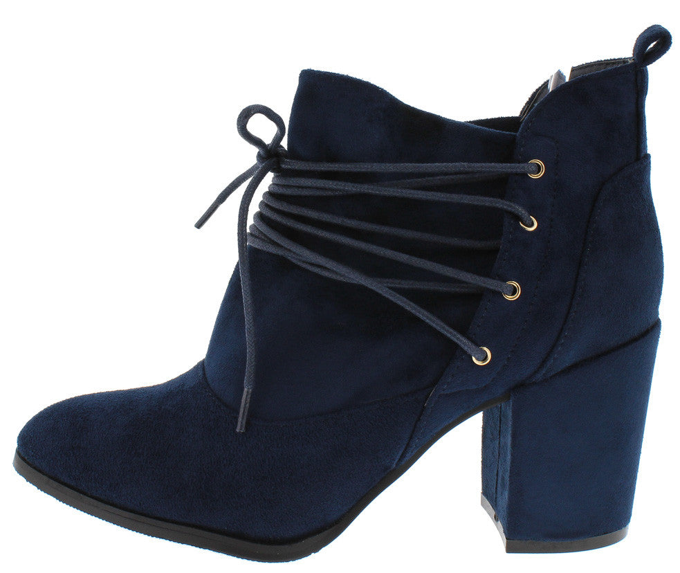 HOPE NAVY SLOUCH LACE UP CHUNKY BLOCK HEEL ANKLE BOOT - O...