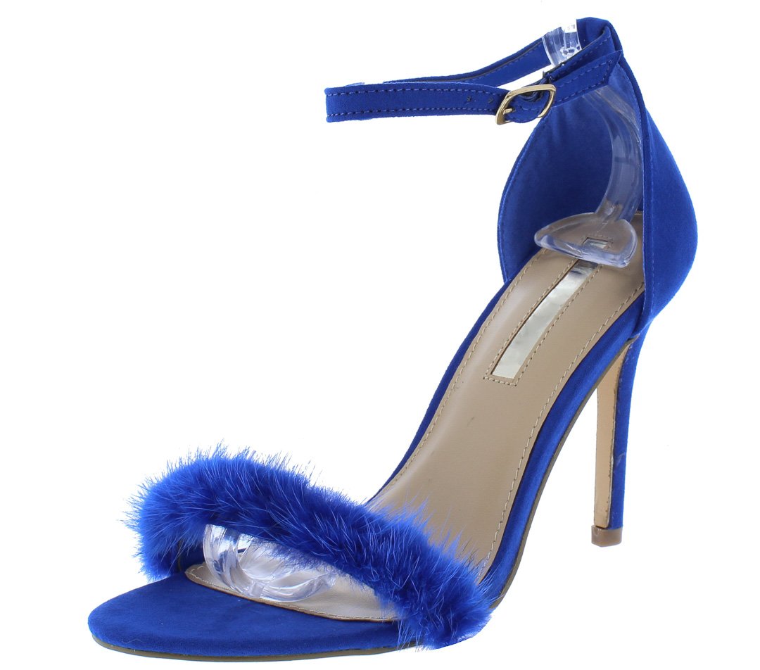 Ruby105 Blue Feather Open Toe Ankle Strap Stiletto Heels Only $10.88 ...