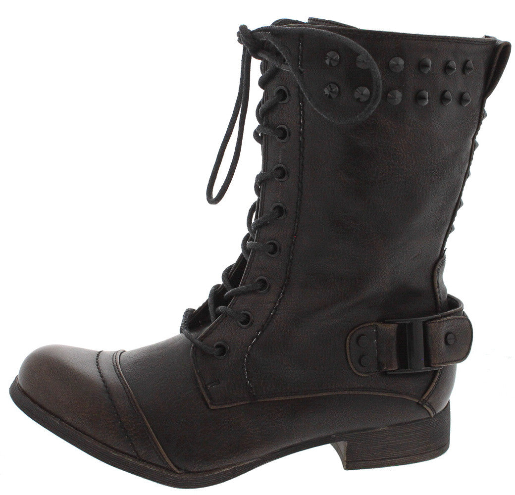 KANSTER1 BLACK STUDDED COMBAT BOOTS FROM $12.88 - $27.88.