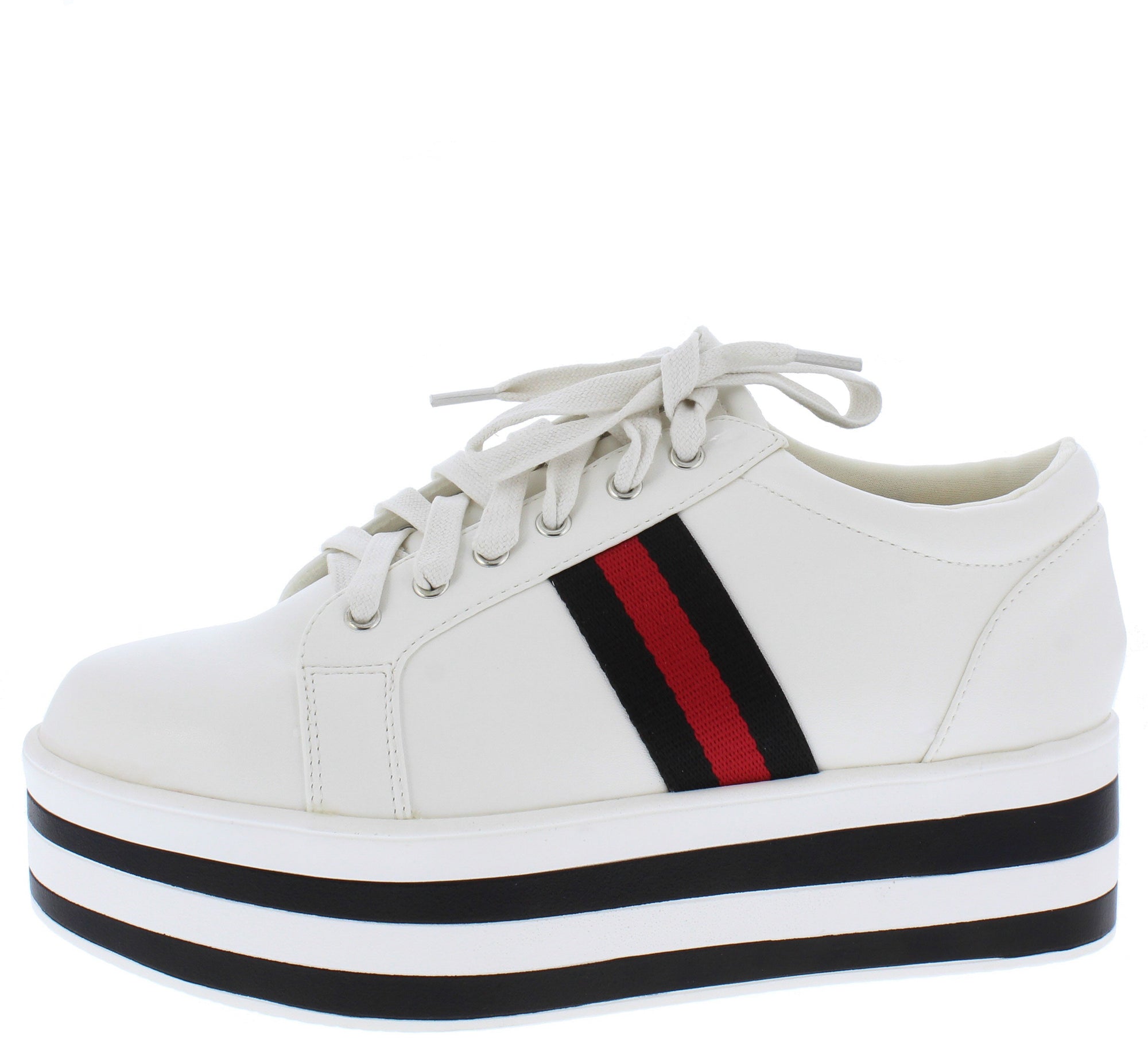 Kassy White Red Pu Lace Up Striped 