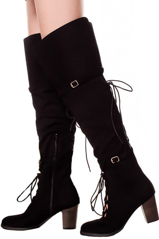 KENDALL BLACK DUAL LACE UP DUAL STRAP OVER THE KNEE BOOT ...