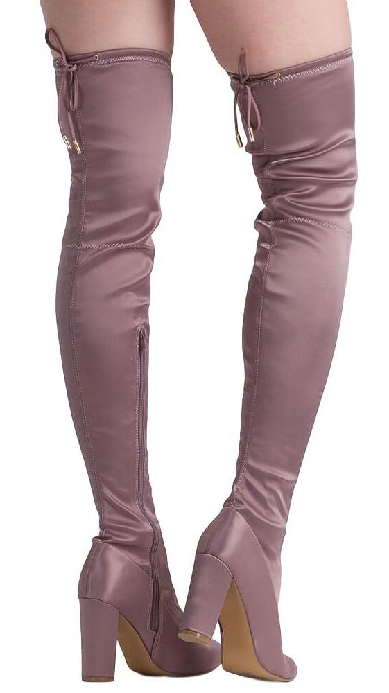 Zane284 Mauve Satin Fitted Thigh High 