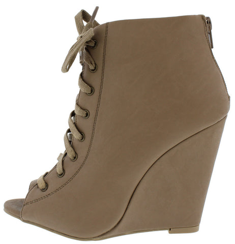 LORELEI12A TAUPE OPEN TOE LACE UP WEDGE ANKLE BOOTS FROM ...