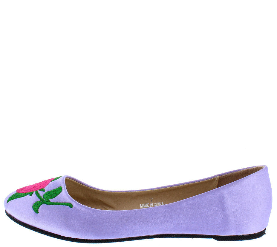 Lynna1 Lilac Rose Embroidered Round Toe 