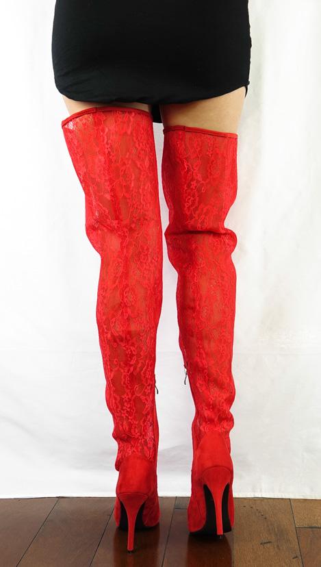 red lace thigh high boots