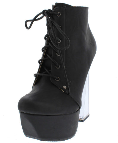 MONTE01X BLACK LACE UP CLEAR LUCITE PLATFORM BOOTS FROM