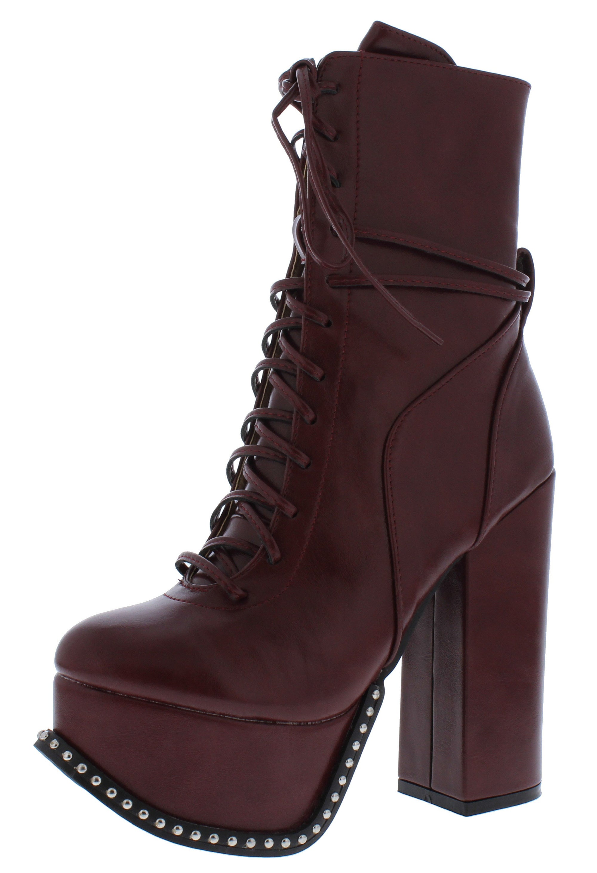 Emily175 Burgundy Lace Up Studded Platform Boots From $12.88 - $29.88.