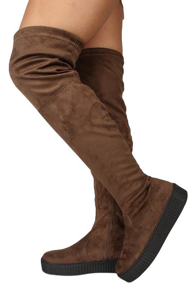 taupe over the knee flat boots