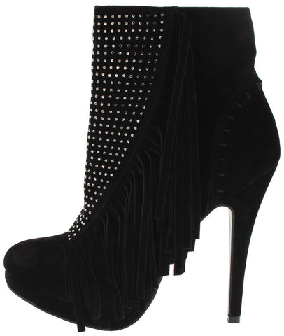 SACHA BLACK RHINESTONE FRINGE ANKLE BOOTS FROM $12.88 - $27.88.