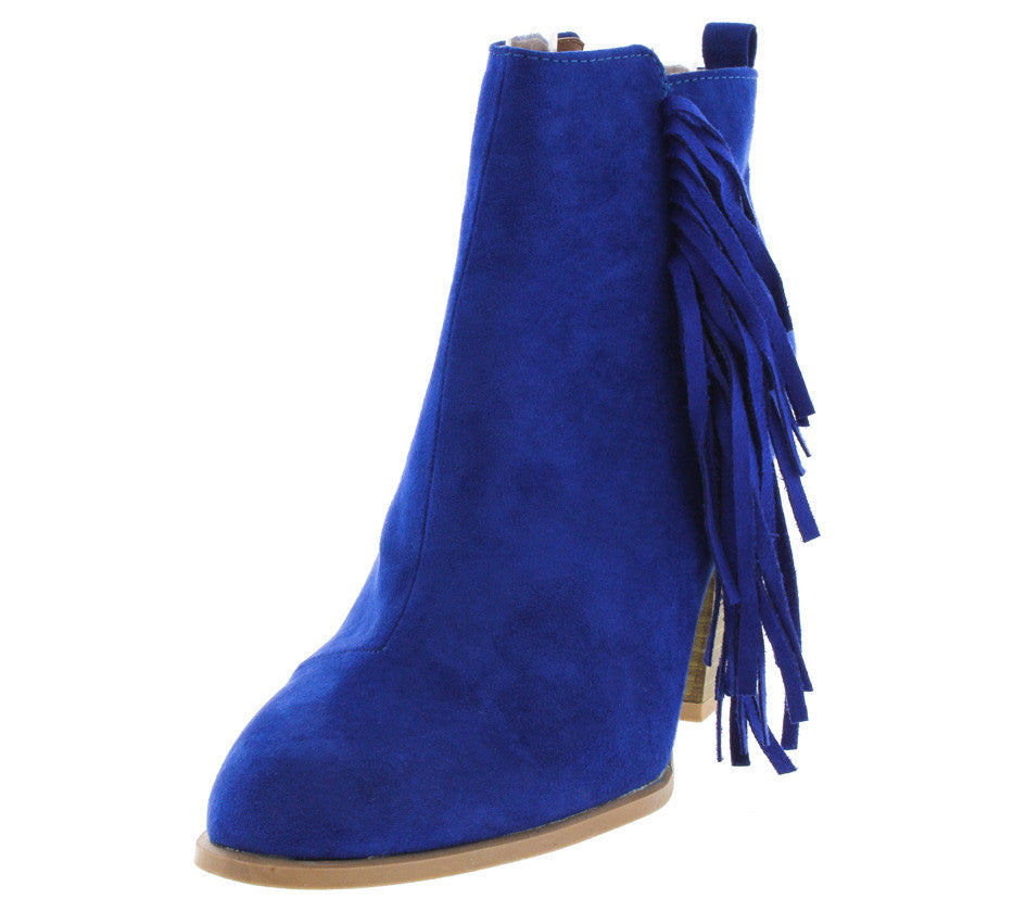 SALTY06 COBALT BLUE FRINGE ANKLE BOOTS FROM $12.88 - $27.88.