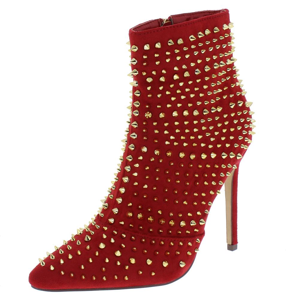 red studded ankle boots