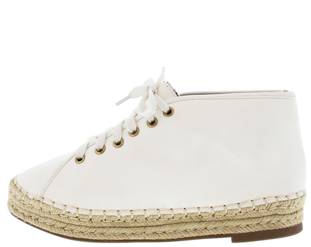 SKYLAR2 WHITE ESPADRILLE LACE UP SNEAKER FLAT SHOES ONLY $10.88.