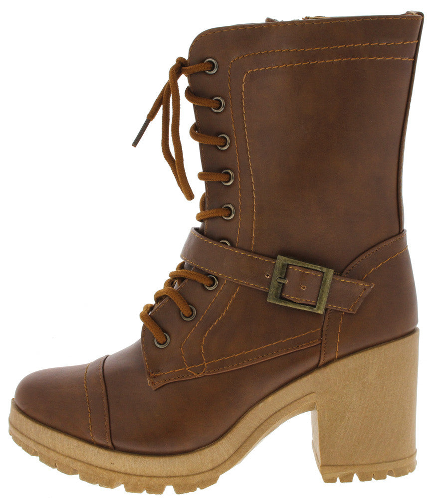 Troy17 Tan Lug Heeled Lace Up Hiking Boots From $12.88 - $27.88 ...