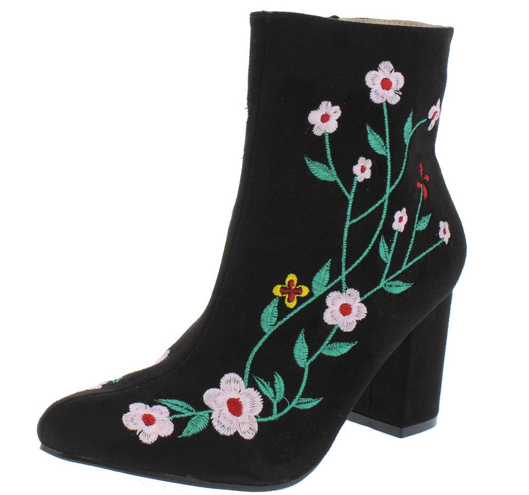 black floral ankle boots