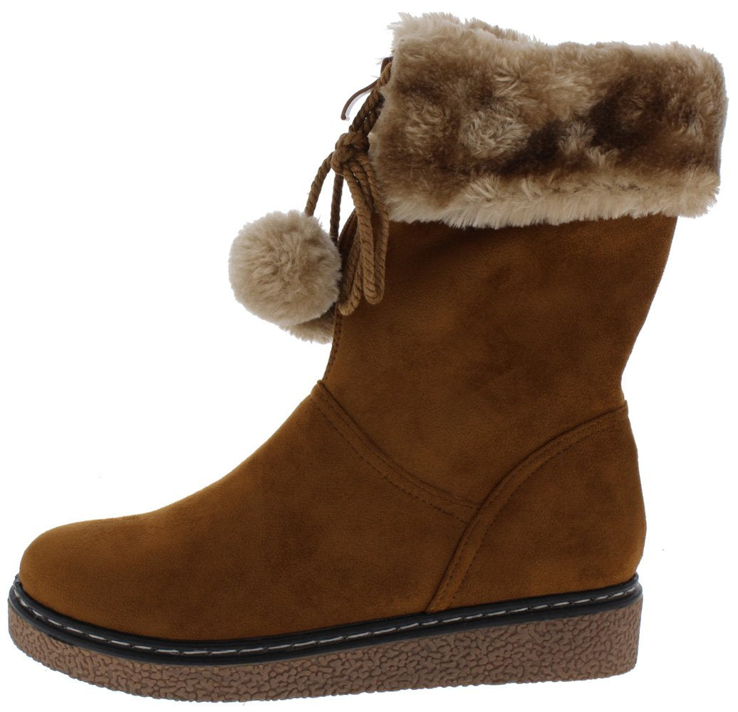 faux fur pom pom boots