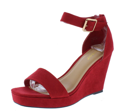 red open toe wedges