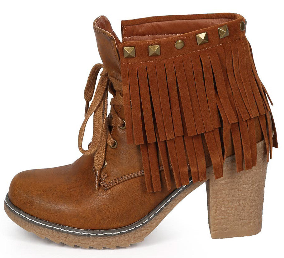 tan fringe heels