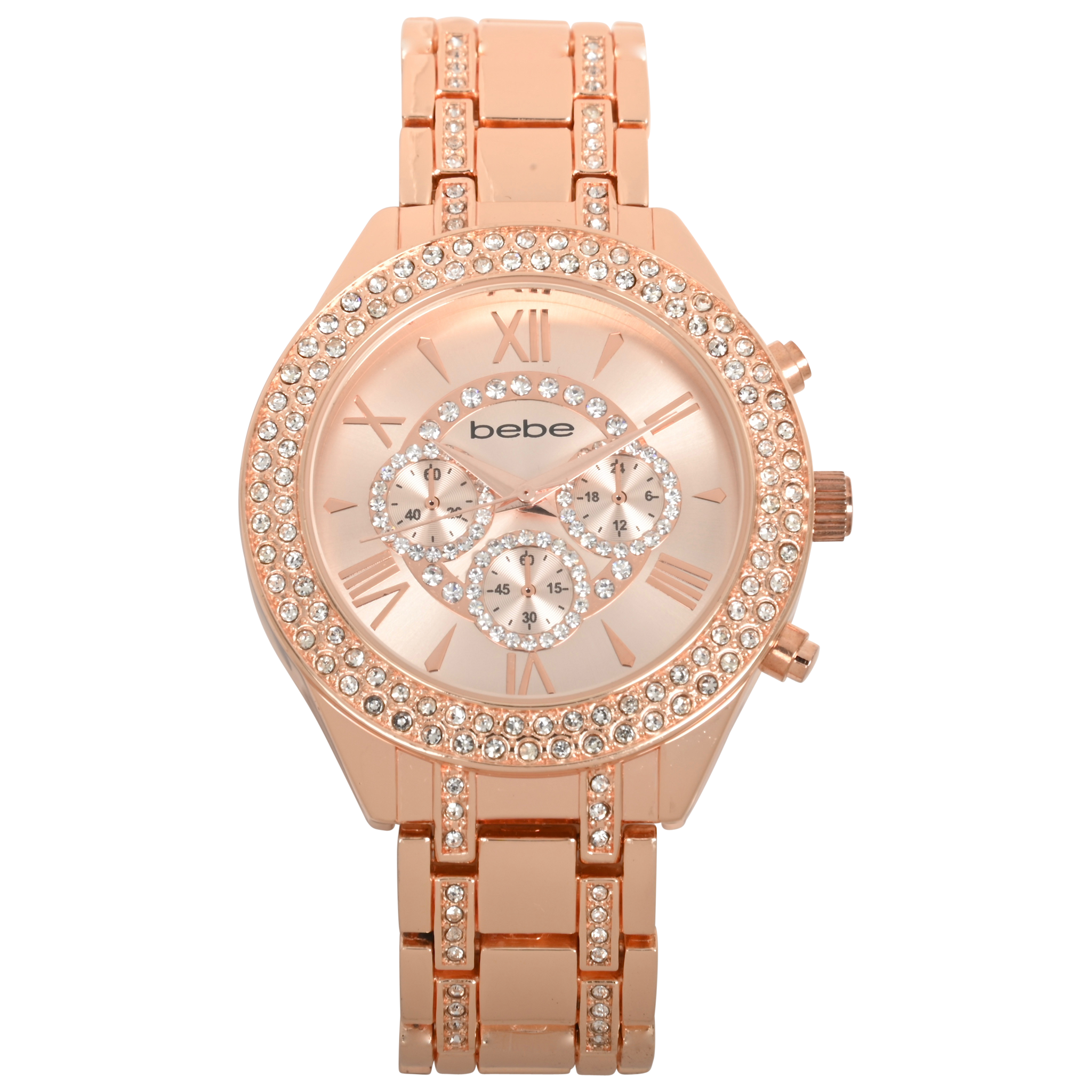 Bebe Rose Gold Watch With Double Crystal Band Rows Beb5154 Tic Toc Trends