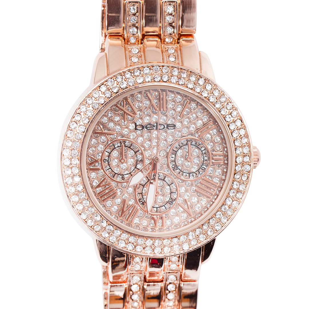 Women S Bebe 3 Dial Silver Watch With Gemstones Beb5412 Tic Toc Trends