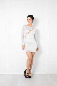 Silver Cut Out Front Sequin Dress