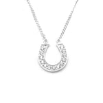 Hilaire Horseshoe Silver Necklace with Zirconia Stones and Curb Chain