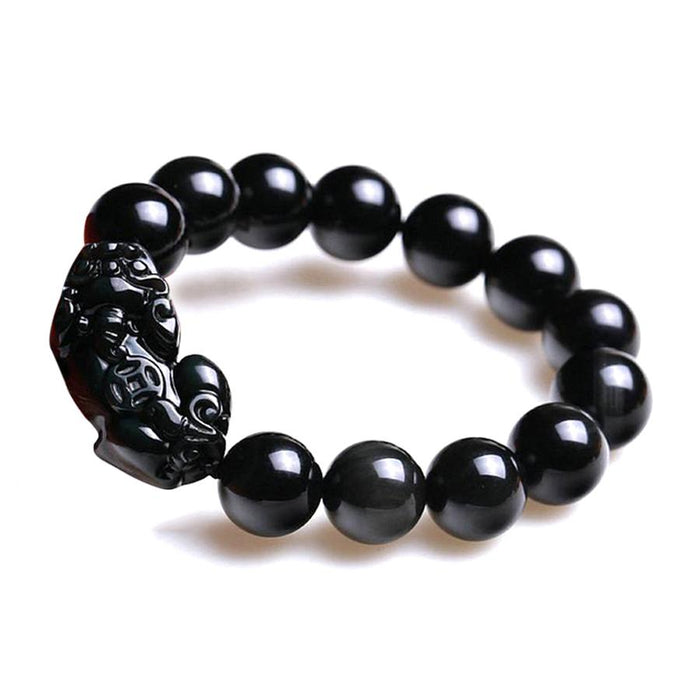 Silver PiXiu Feng Shui Black Obsidian Bracelet | FengshuiGallary