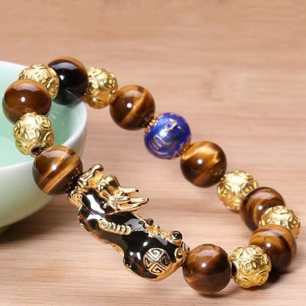 Gold Tiger Eye Color Changing Pixiu Protection Bracelet | FengshuiGallary