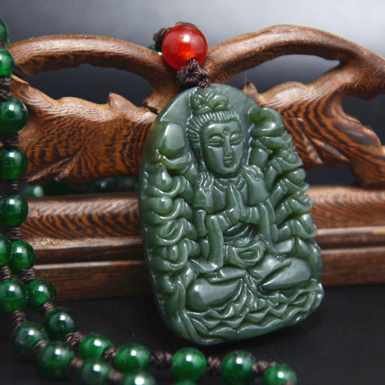 Natural Green Jade Thousand Hands Guanyin Buddha Lucky Pendant Necklace ...