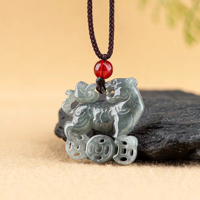 Natural Green Jade Tiger Pendant-Fengshui Wealth Coins | FengshuiGallary