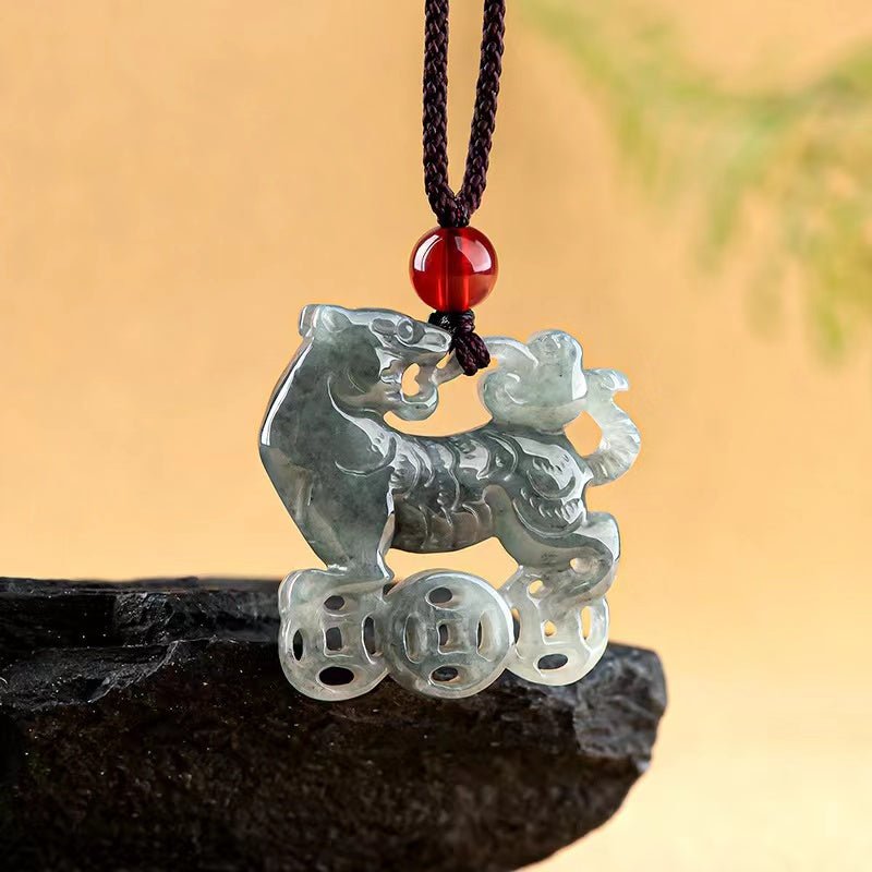 Natural Green Jade Tiger Pendant-Fengshui Wealth Coins | FengshuiGallary