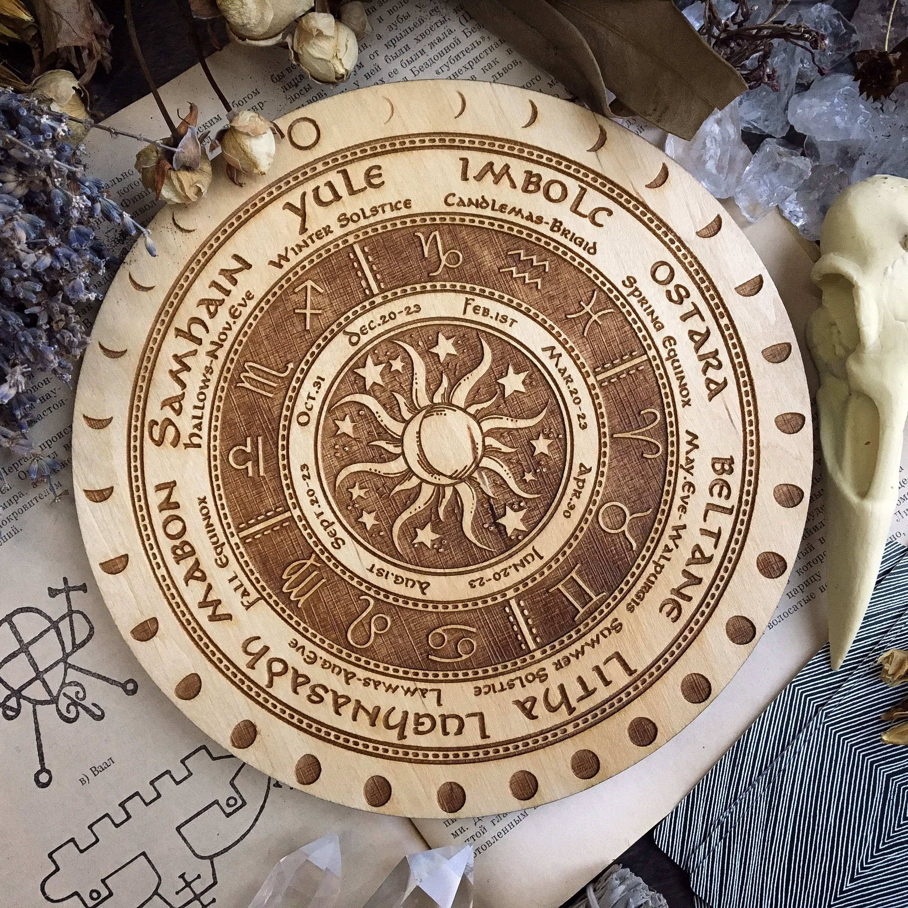 Wheel of the Year - Sun and Moon - Natural wood – Pandora Witch Shop