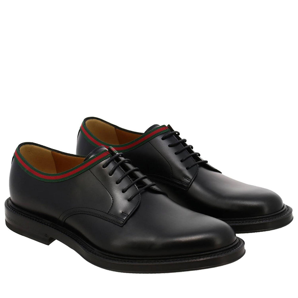 Gucci Men's Web Leather Derby Dress Shoes Black – Year Zero LA