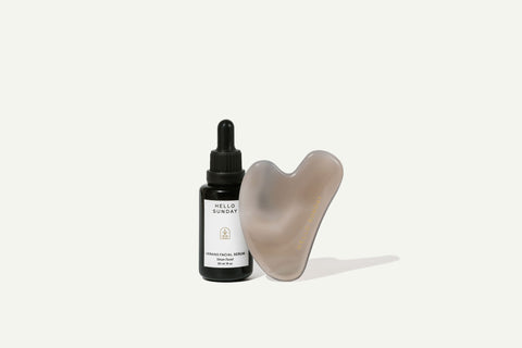 verano facial serum bottle and gua sha