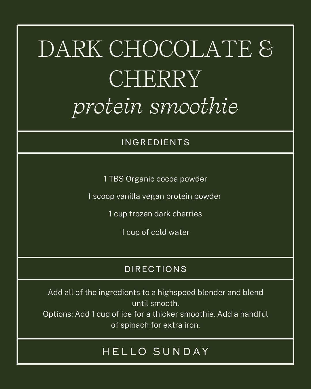 Dark chocolate and cherry smoothie recipe card