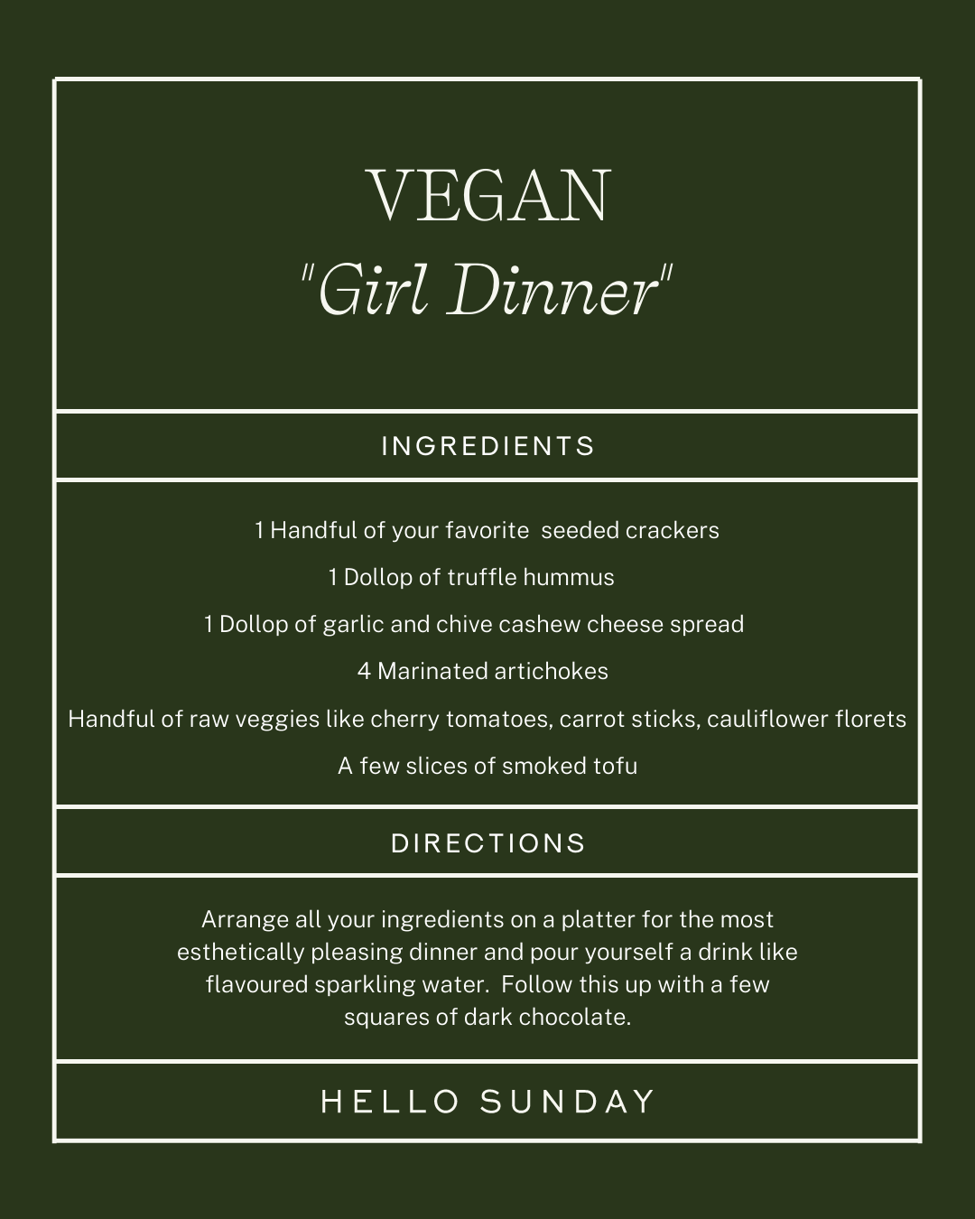 vegan girl dinner recipe card