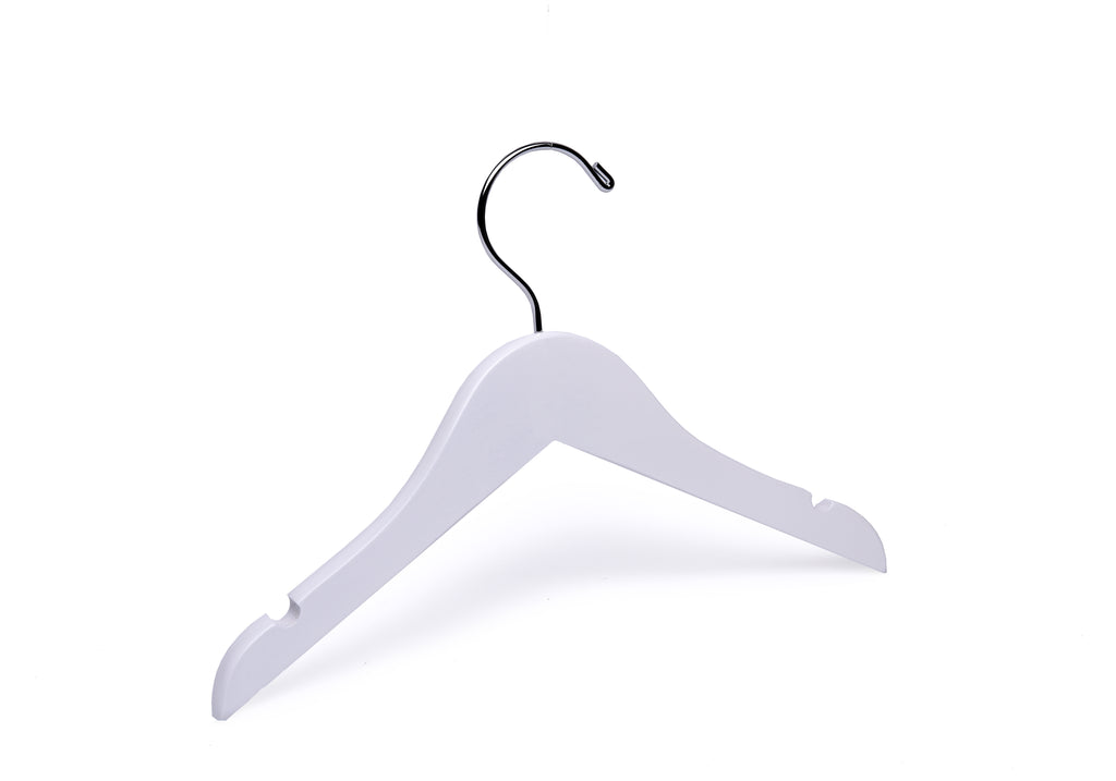 Junior Preteen Size Semi Curved Wooden Hanger in White - Set of 5 Hangers