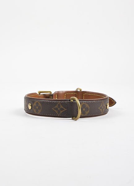 Louis Vuitton Brown Leather Trim Monogram &quot;Baxter Dog Collar GM&quot; – Luxury Garage Sale