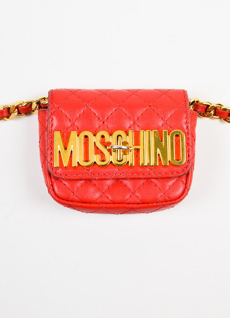 Moschino | Moschino Red and Gold Toned Leather Quilted Mini Crossbody ...