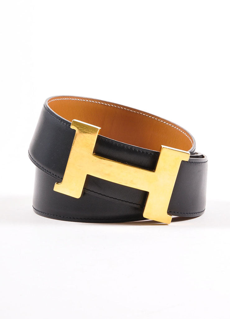 Black Gold Tone &#39;H&#39; Buckle Leather Belt – Luxury Garage Sale