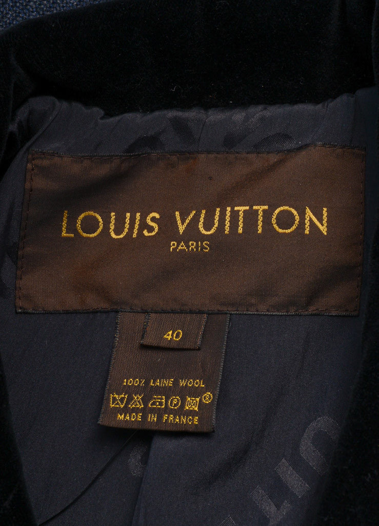 Louis Vuitton | Navy Blue and Grey Wool Velvet Trim Double Breasted ...