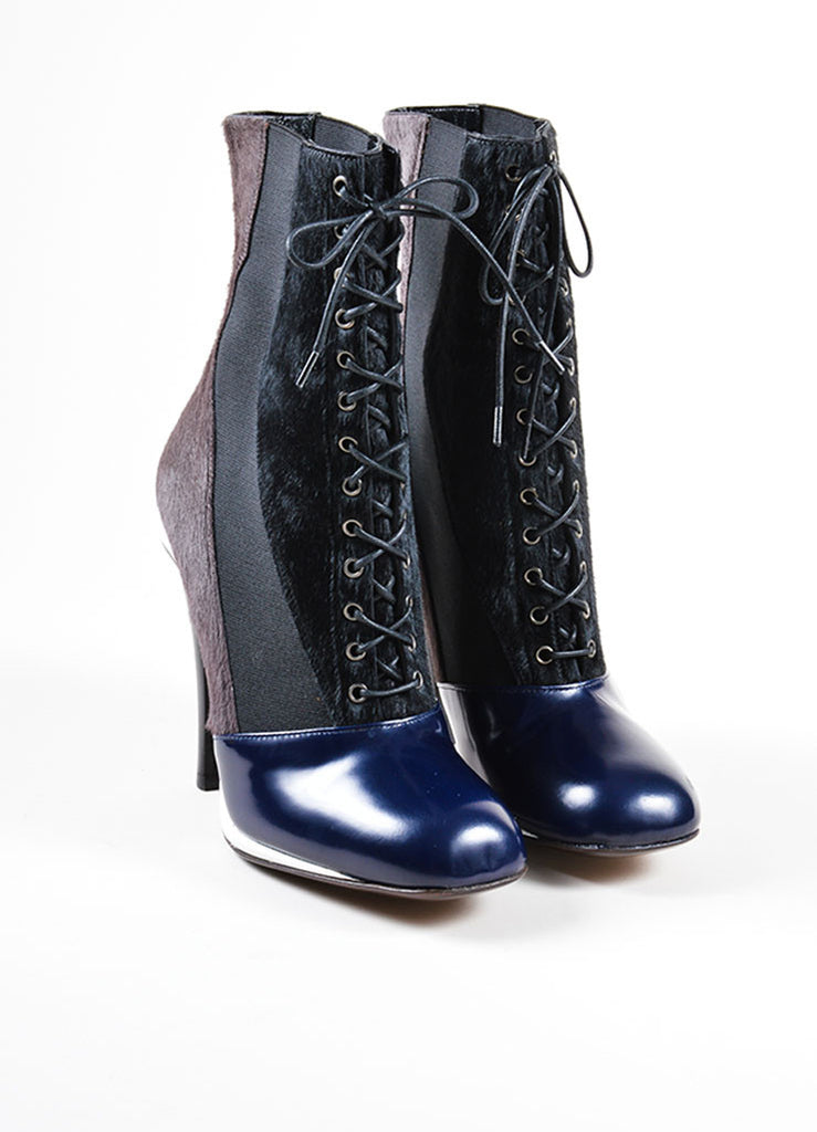 Fendi | Black Brown White Fendi Leather Pony Hair Ankle Boots – Luxury ...