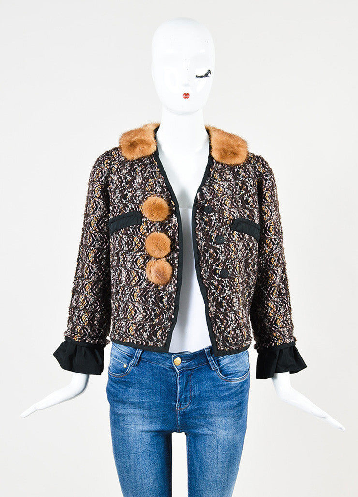 Louis Vuitton Brown, Pink, and Black Tweed Fur Trim Crop Snap Jacket – Luxury Garage Sale