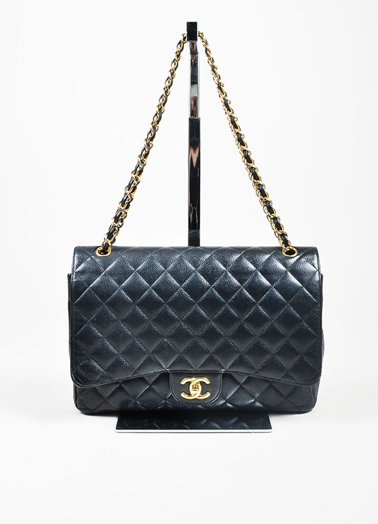 Chanel Black Quilted Caviar Leather Maxi Double Flap Bag Iucn Water