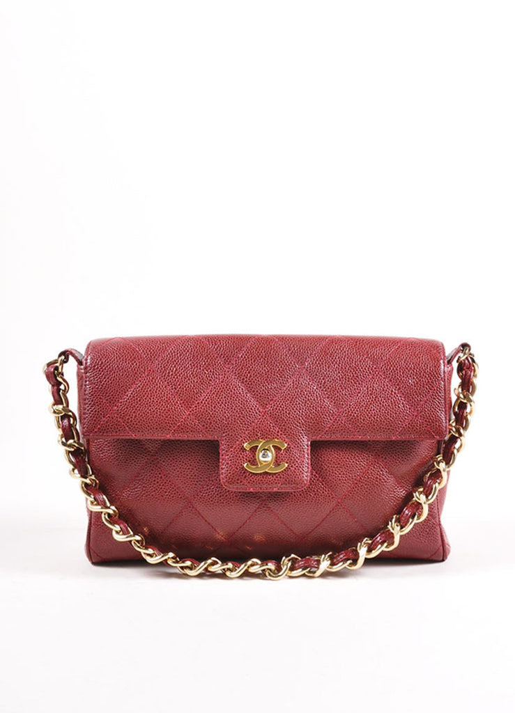 Chanel | Burgundy Red and Gold Toned Caviar Leather Quilted Classic ...